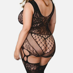 Teddy's Web Open-Cleavage Fishnet Bodysuit